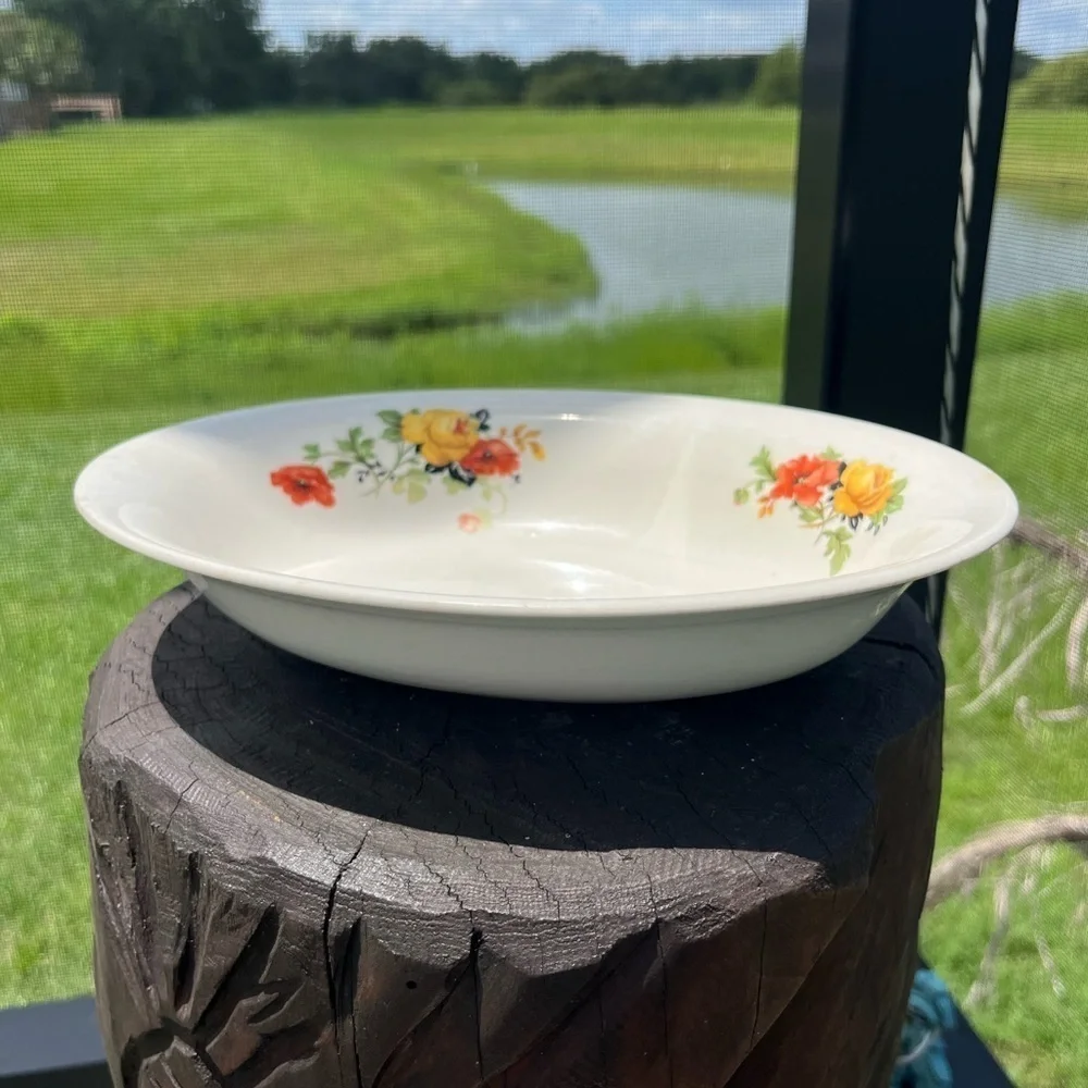 Vintage Rare China Homer Laughlin Serving Bowl Poppy & Golden Rose 1930's